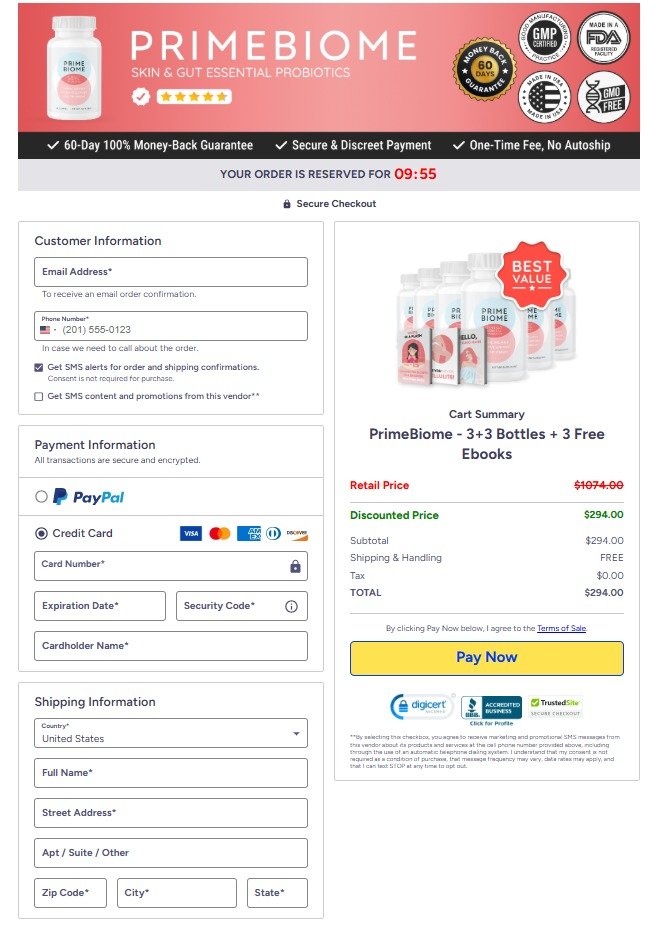 PrimeBiome official website secure payment and checkout